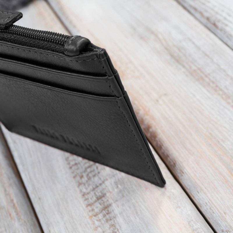 Skórzane etui na karty z kieszonką na suwak RFID czarne Paolo Peruzzi