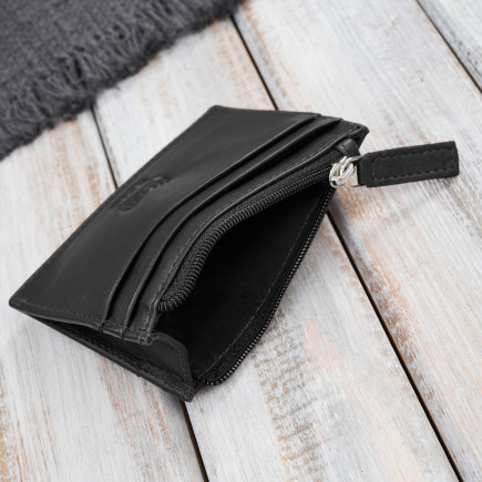 Skórzane etui na karty z kieszonką na suwak RFID czarne Paolo Peruzzi