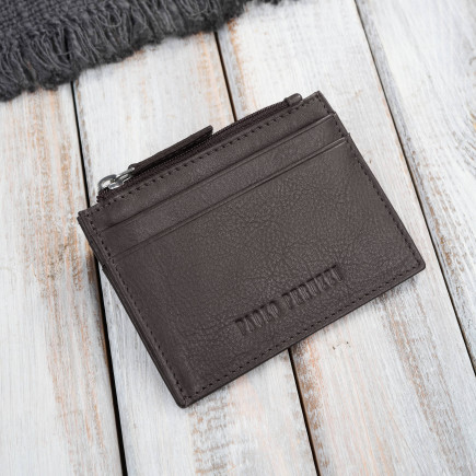 Etui na karty ze skóry naturalnej z kieszonką na suwak RFID brązowe Paolo Peruzzi