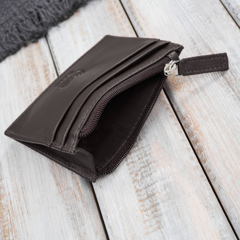 Etui na karty ze skóry naturalnej z kieszonką na suwak RFID brązowe Paolo Peruzzi