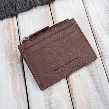 Skórzane etui na karty z kieszonką na suwak RFID koniakowe Paolo Peruzzi