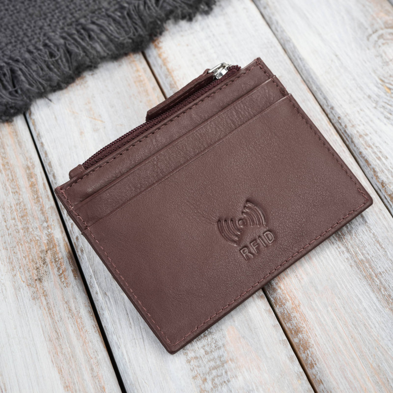 Skórzane etui na karty z kieszonką na suwak RFID koniakowe Paolo Peruzzi