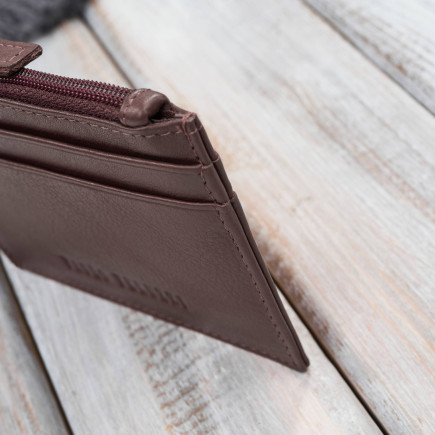 Skórzane etui na karty z kieszonką na suwak RFID koniakowe Paolo Peruzzi