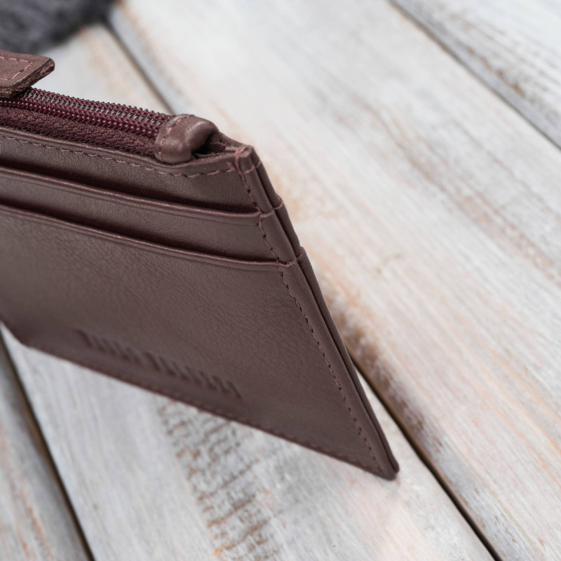 Skórzane etui na karty z kieszonką na suwak RFID koniakowe Paolo Peruzzi