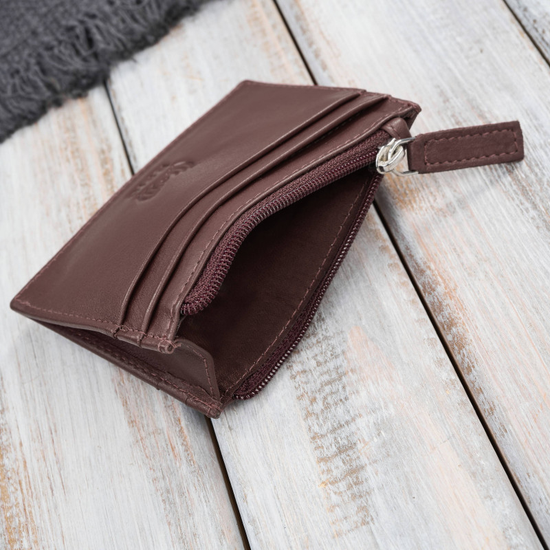 Skórzane etui na karty z kieszonką na suwak RFID koniakowe Paolo Peruzzi