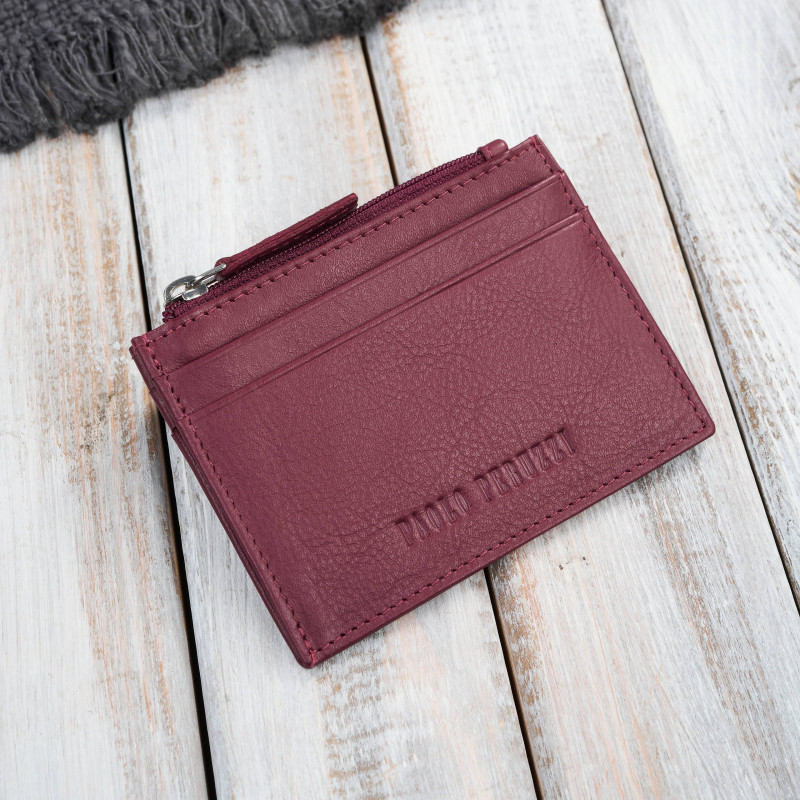 Etui na karty z kieszonką na suwak ochrona RFID eleganckie czerwone Paolo Peruzzi