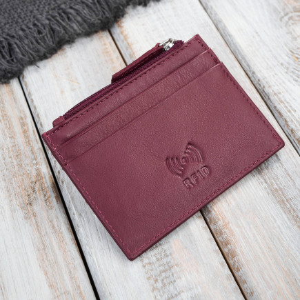 Etui na karty z kieszonką na suwak ochrona RFID eleganckie czerwone Paolo Peruzzi