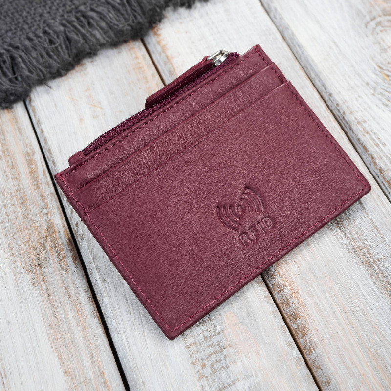 Etui na karty z kieszonką na suwak ochrona RFID eleganckie czerwone Paolo Peruzzi