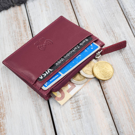 Etui na karty z kieszonką na suwak ochrona RFID eleganckie czerwone Paolo Peruzzi