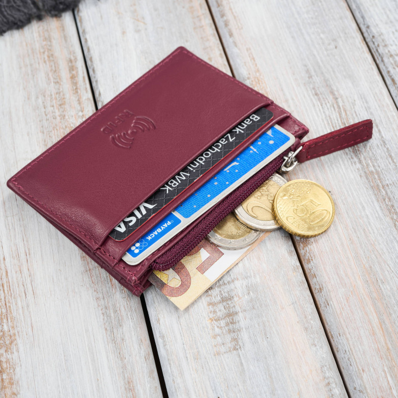 Etui na karty z kieszonką na suwak ochrona RFID eleganckie czerwone Paolo Peruzzi