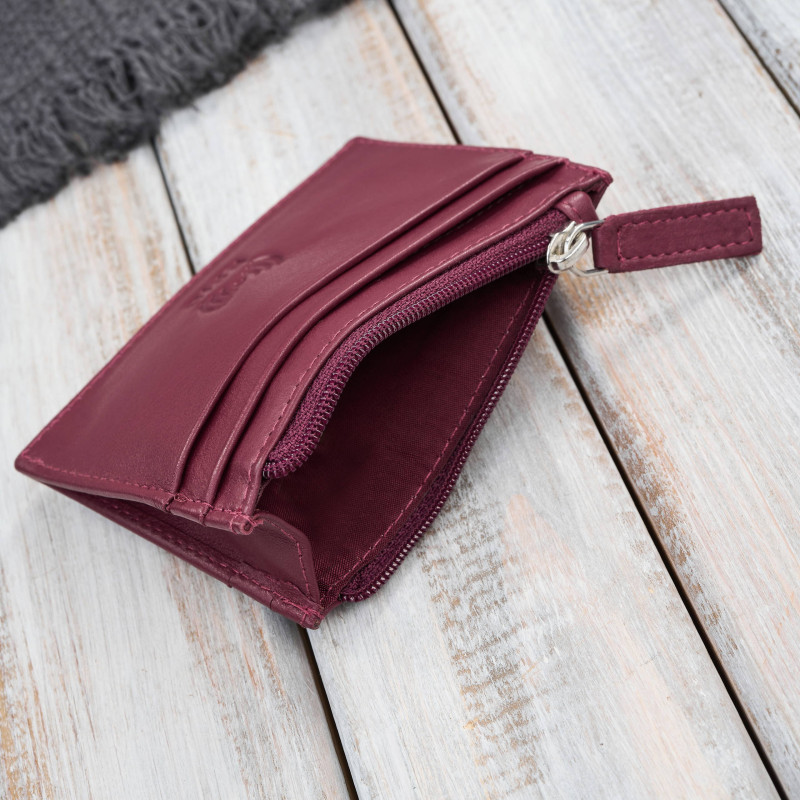 Etui na karty z kieszonką na suwak ochrona RFID eleganckie czerwone Paolo Peruzzi