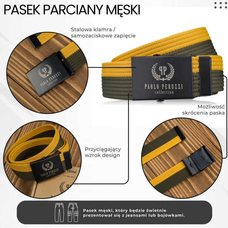 Pasek unisex parciany 105 cm do jeansów dwukolorowy Paolo Peruzzi pasek na co dzień PW-31-105