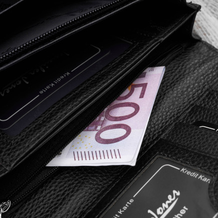 Portfel damski skórzany lakierowany czarny croco SP-16-CBL – elegancki portfel z tłoczeniem