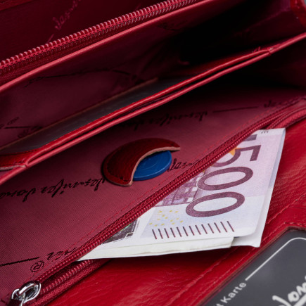 Portfel damski skórzany lakierowany czerwony croco SP-16-CRD – elegancki portfel z tłoczeniem