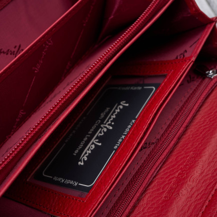 Portfel damski skórzany lakierowany czerwony croco SP-16-CRD – elegancki portfel z tłoczeniem