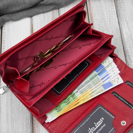 Portfel damski skórzany lakierowany czerwony croco SP-16-CRD – elegancki portfel z tłoczeniem