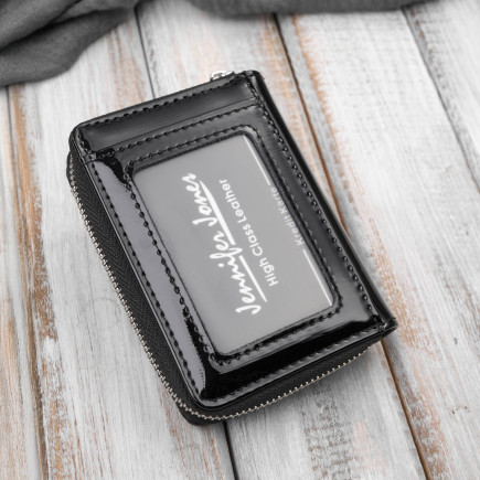 Portfel damski skórzany mini czarny skóra naturalna lakierowana SP-18-BL