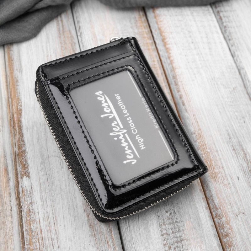 Portfel damski skórzany mini czarny skóra naturalna lakierowana SP-18-BL