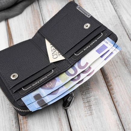 Portfel damski skórzany mini czarny skóra naturalna lakierowana SP-18-BL