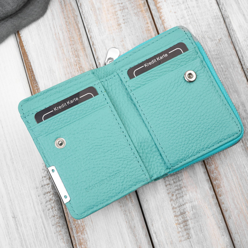 Portfel damski skórzany mini miętowy skóra naturalna lakierowana croco SP-18-CMN