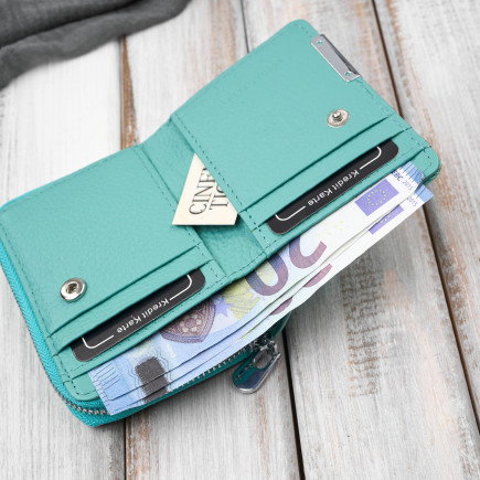 Portfel damski skórzany mini miętowy skóra naturalna lakierowana croco SP-18-CMN