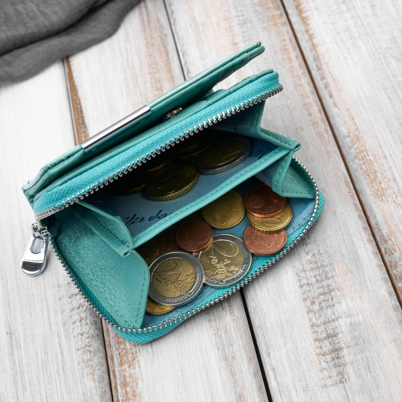 Portfel damski skórzany mini miętowy skóra naturalna lakierowana croco SP-18-CMN