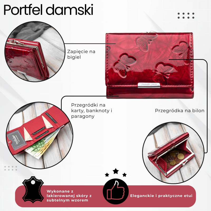 Portfel damski skórzany mały lakierowany z tłoczeniem