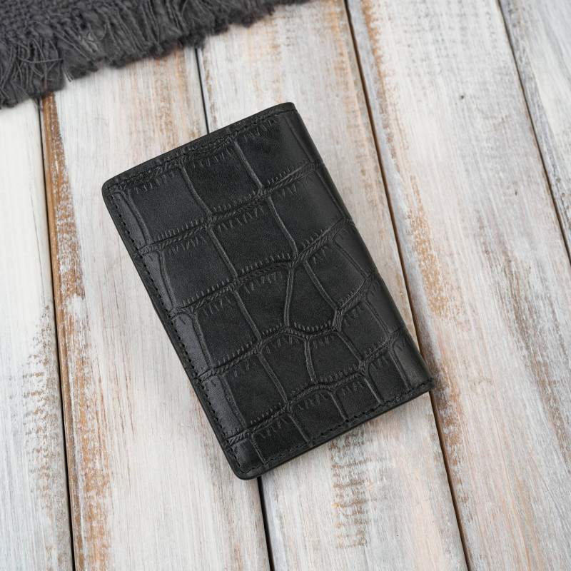 Etui na karty czarne skórzane z tłoczeniem croco eleganckie RFID Paolo Peruzzi KV-05-CBL