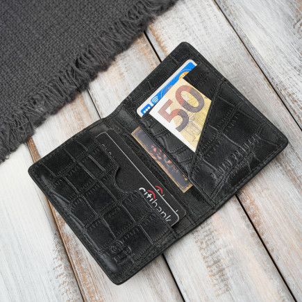 Etui na karty czarne skórzane z tłoczeniem croco eleganckie RFID Paolo Peruzzi KV-05-CBL