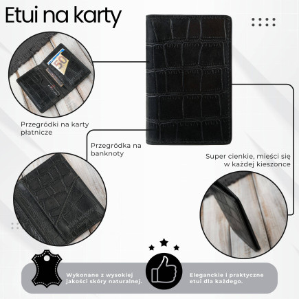 Etui na karty czarne skórzane z tłoczeniem croco eleganckie RFID Paolo Peruzzi KV-05-CBL
