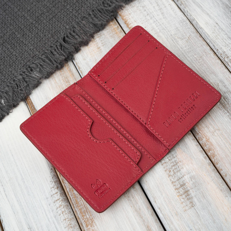 Etui na karty czerwone skórzane eleganckie Paolo Peruzzi KV-05-RD