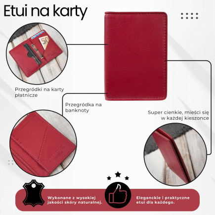 Etui na karty czerwone skórzane eleganckie Paolo Peruzzi KV-05-RD