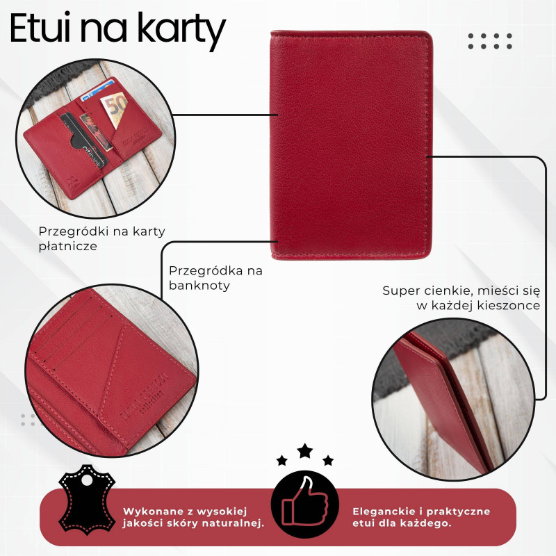 Etui na karty czerwone skórzane eleganckie Paolo Peruzzi KV-05-RD