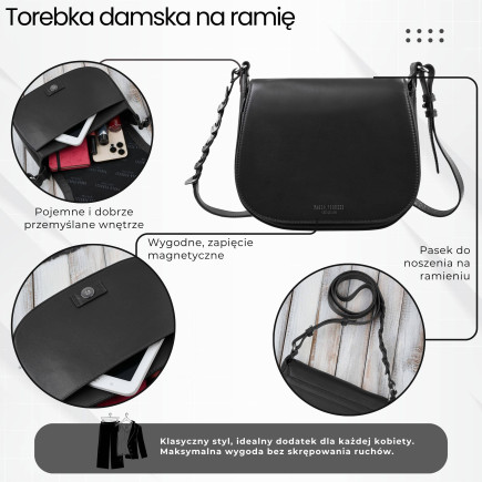 Torebka damska skórzana listonoszka ze skóry licowej modna czarna Paolo Peruzzi KV-06-BL