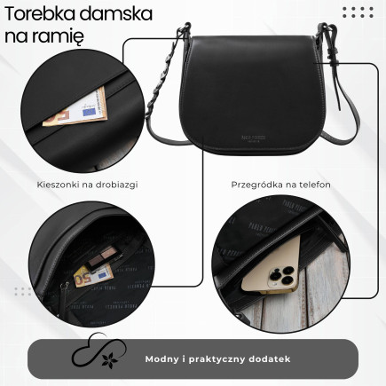 Torebka damska skórzana listonoszka ze skóry licowej modna czarna Paolo Peruzzi KV-06-BL