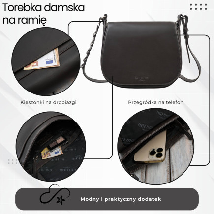 Torebka damska skórzana listonoszka ze skóry licowej modna brązowa Paolo Peruzzi KV-06-BR