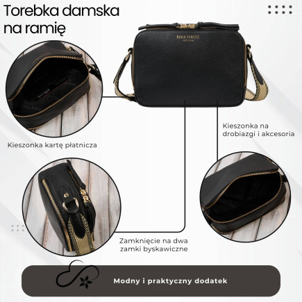 Torebka damska skórzana listonoszka na ramię modna czarna Paolo Peruzzi KV-03-BL