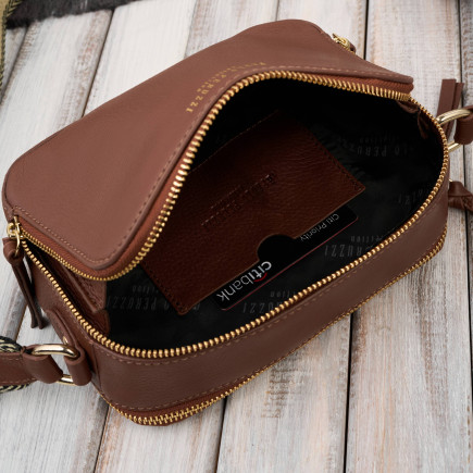 Torebka damska skórzana listonoszka na ramię modna brązowa Paolo Peruzzi KV-03-BR