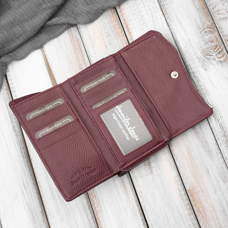 Portfel damski skórzany lakierowany croco burgundowy SP-24-CBGD – elegancki portfel z tłoczeniem