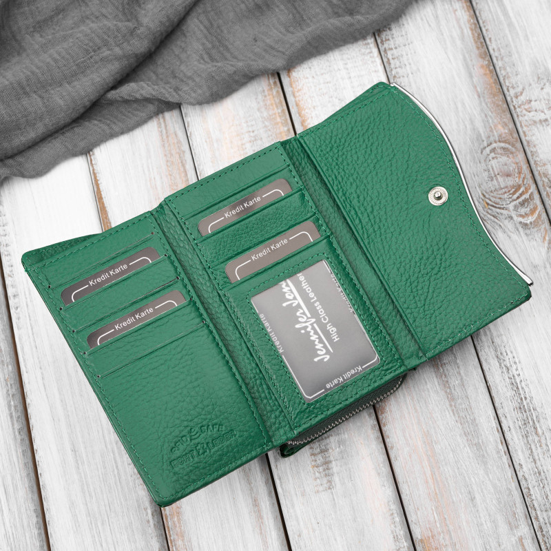 Portfel damski skórzany lakierowany croco zielony SP-24-CGRN – elegancki portfel z tłoczeniem