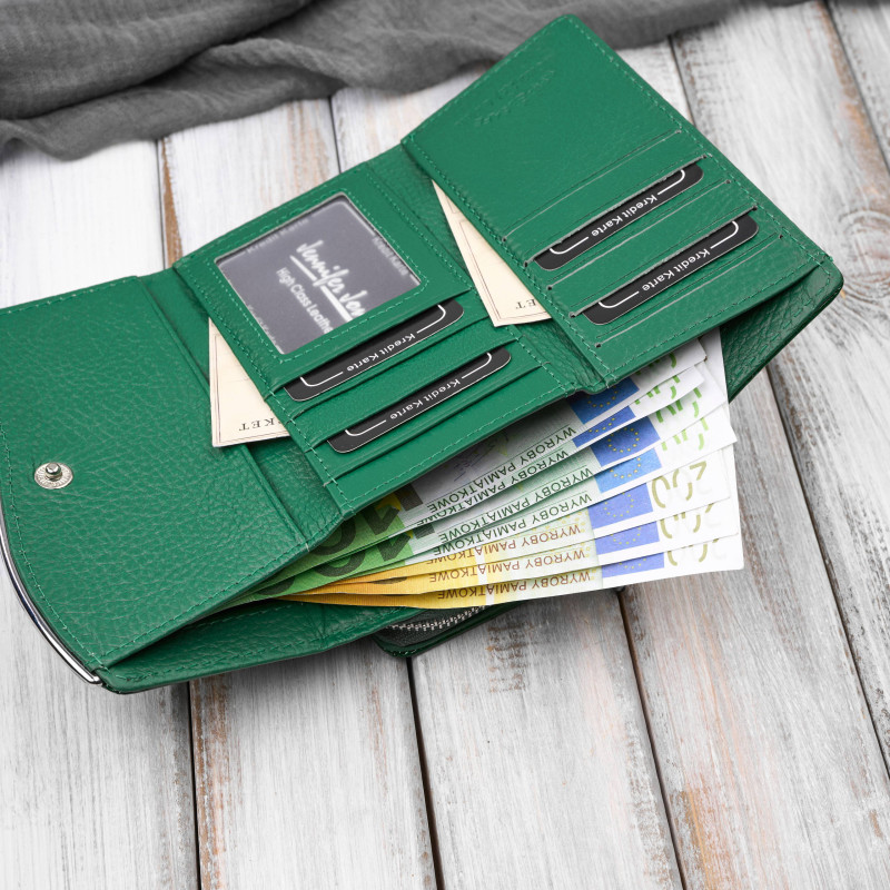 Portfel damski skórzany lakierowany croco zielony SP-24-CGRN – elegancki portfel z tłoczeniem