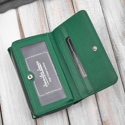 Portfel damski skórzany lakierowany croco zielony SP-24-CGRN – elegancki portfel z tłoczeniem