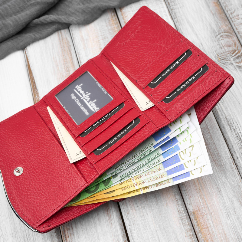 Portfel damski skórzany lakierowany czerwony SP-24-RD – elegancki portfel z roślinnym wzorem