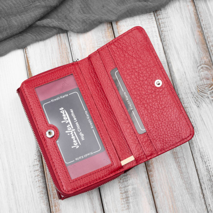 Portfel damski skórzany lakierowany czerwony SP-24-RD – elegancki portfel z roślinnym wzorem