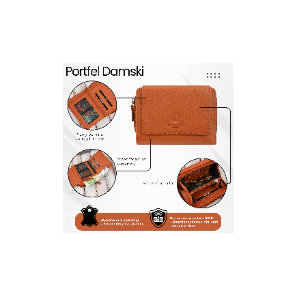 Portfel damski skórzany pomarańczowy duży w orientacji poziomej z RFID Paolo Peruzzi SL-07-OR