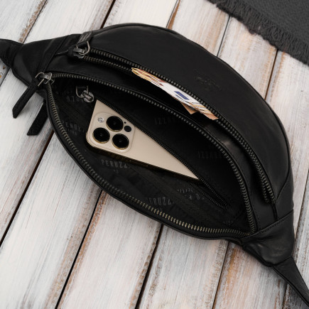 Saszetka męska nerka skórzana na pas czarna Paolo Peruzzi SL-04-BL