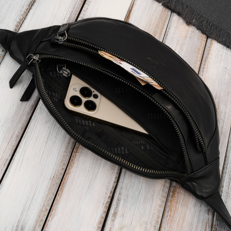 Saszetka męska nerka skórzana na pas czarna Paolo Peruzzi SL-04-BL