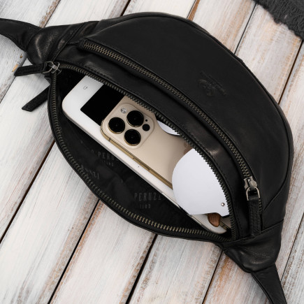 Saszetka męska nerka skórzana na pas czarna Paolo Peruzzi SL-04-BL