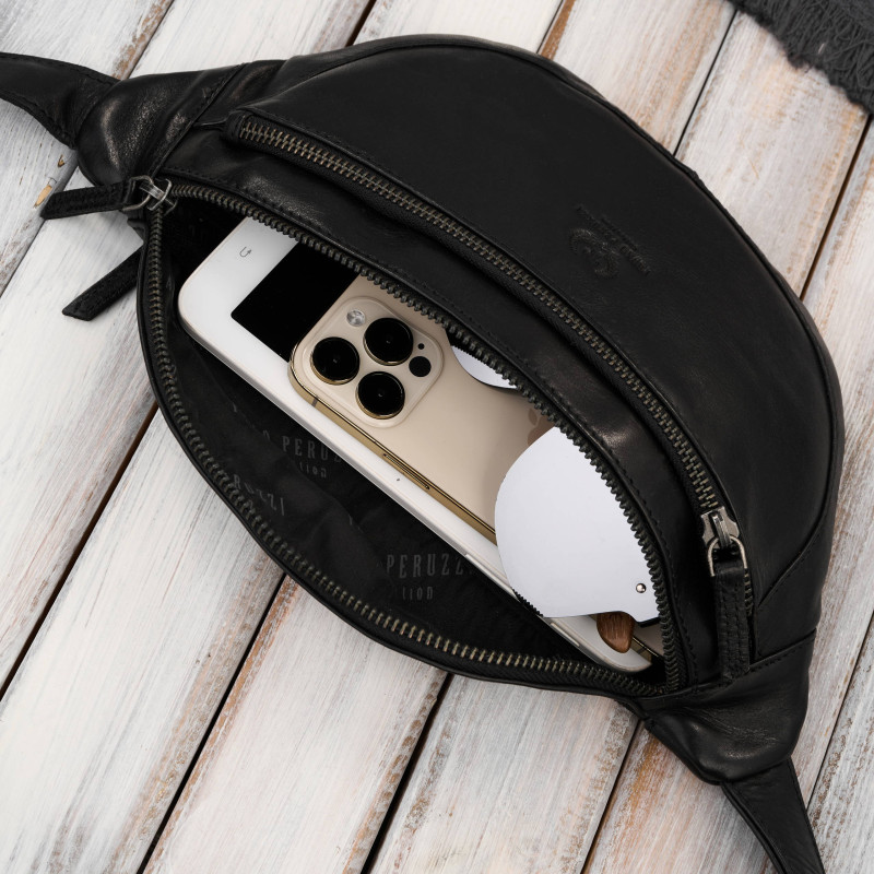 Saszetka męska nerka skórzana na pas czarna Paolo Peruzzi SL-04-BL