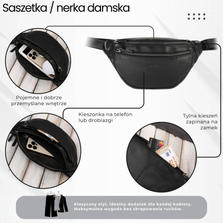 Saszetka męska nerka skórzana na pas czarna Paolo Peruzzi SL-04-BL